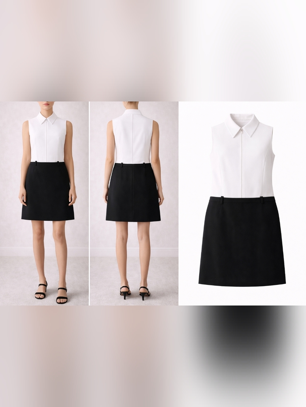 Laundry By Shelli Segal Two-Tone Sleeveless A-Line Dress — White/Black